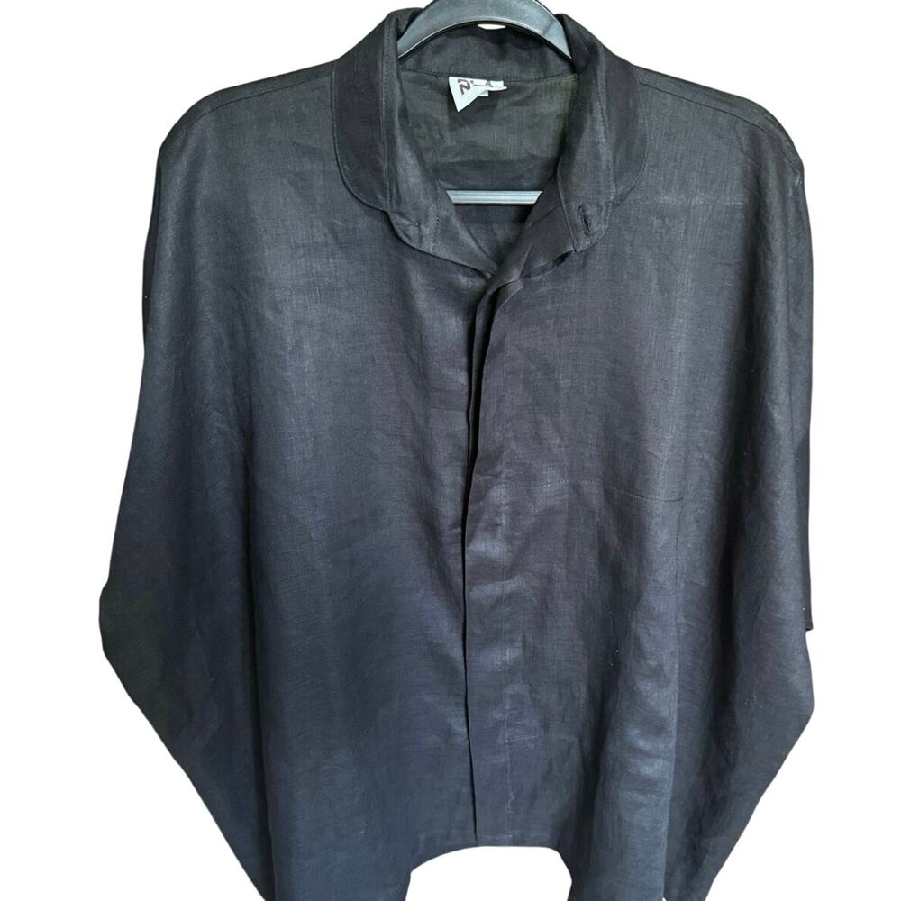 Planet By Lauren G Handkerchief Linen Shirt Button Down Blouse Black One Size - Picture 5 of 13